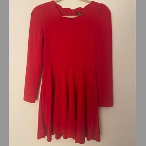 Red Long Sleeve Scallop Hem Skater Dress Size S